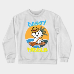 Cute white Dog is paddling on a boat Crewneck Sweatshirt